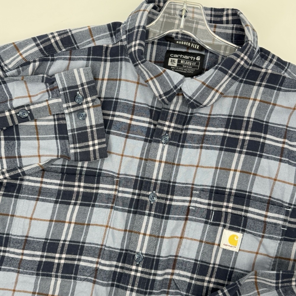 Carhartt Men's Rugged Flex Plaid Button Up Shirt 3XL Tall Relaxed Work Flannel